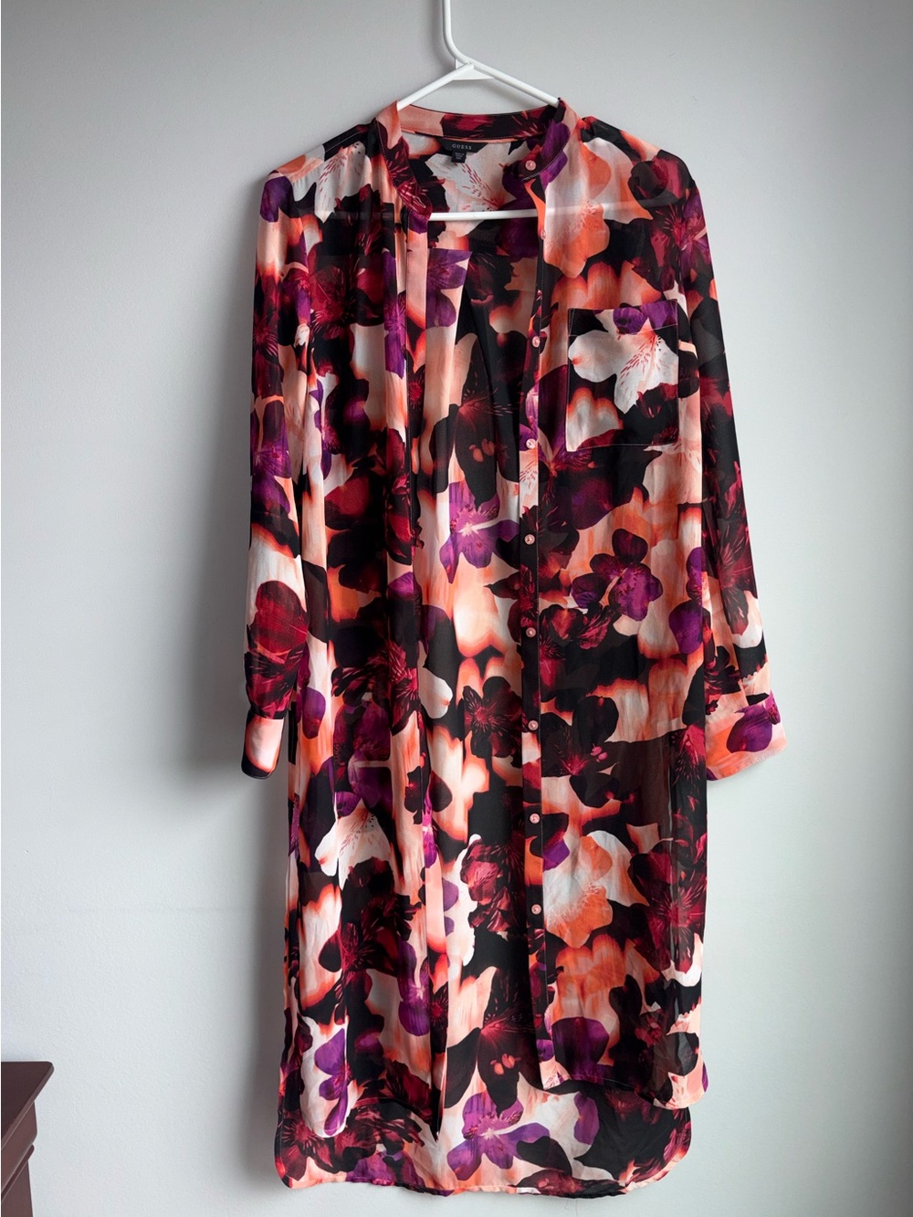 Guess Floral Button-Front Nightshirt - Purple, Pink & Black